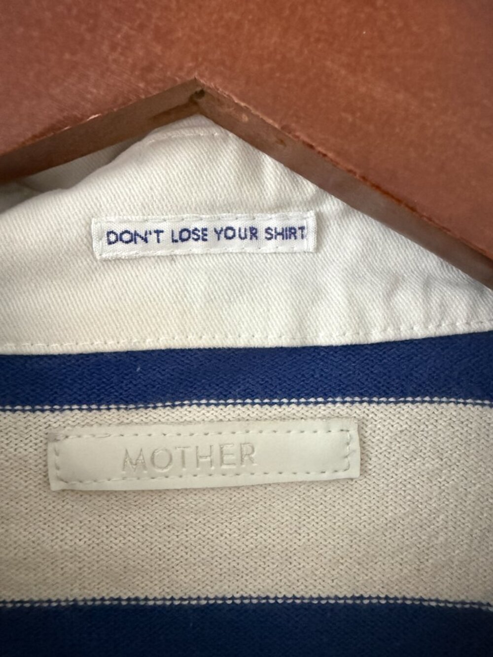 MOTHER Boxy Polo Crop Tee in Game On- Blue/Cream Stripes- S- Long Sleeve - Picture 8 of 16